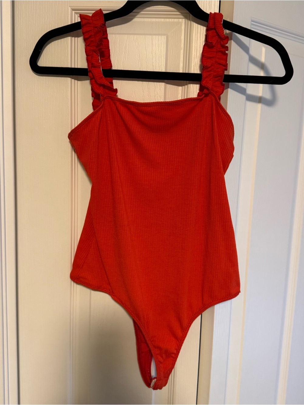 Women’s Red Bodysuit with Ruffle Straps